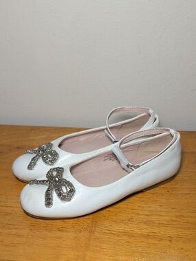 Chasing Fireflies White Patent Leather Ballet Flats Sparkle Bow Girls Size 1
